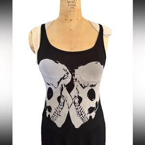 LAUREN MOSHI Black Skull Print Tank Maxi Dress Sz XS Goth Punk Rock READ